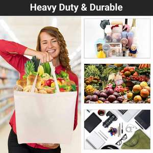 Sac fourre-tout réutilisable en toile de coton naturel beige de 12 oz, petit format, robuste, avec fermeture éclair, idéal pour la plage et les cadeaux de voyage - Product Image 4