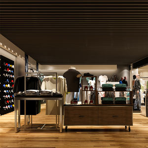 Estantería para tienda de ropa, accesorios de exhibición, diseño de madera apilada, estantes de bebé para tienda al por menor, ropa - Product Image 1