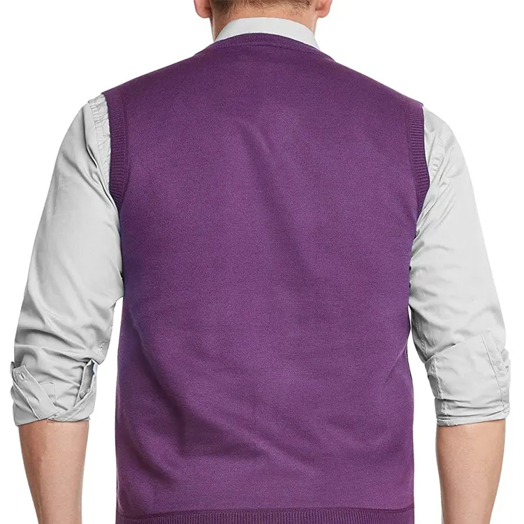 Nueva llegada OEM personalizado cuello en V estilo Preppy moda Argyle cómodo sin mangas tejido de lana suave Vintage suéter chaleco para hombres