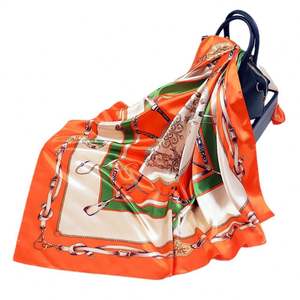 I-0507 Elegant Fashion Design Women 90 Cm Square Satin <b>Silk</b> Scarves Wholesale Printed Summer Sunscreen <b>Hijab</b> Wrist Band - Product Image 5