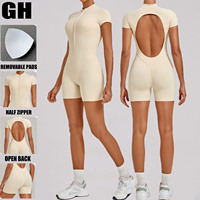 Combinaison de sport moulante GH à demi-zip, manches courtes, dos ouvert, pour femme, idéale pour le yoga et le fitness