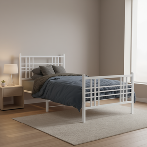 Struttura Letto Singolo in Acciaio Bianco, Letto Rettangolare in Metallo, Arredamento Stabile per Camera da Letto - Product Image 2