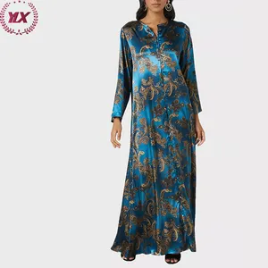 Nieuw Model Abaya Dubai 100% Polyester Bedrukte Stijl Lange Mouw Maxi Jurk Mode Moderne Marokkaanse Stijl Kaftan Jurken Voor Vrouwen