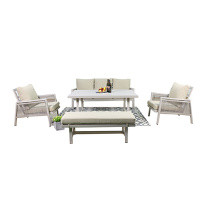 Juego de sofás de esquina modernos de 4 piezas para exteriores, cojines de tela con marco de cuerda de <span class=keywords><strong>aluminio</strong></span> para ocio, hoteles, parques, patio trasero, muebles de jardín - Product Image 2