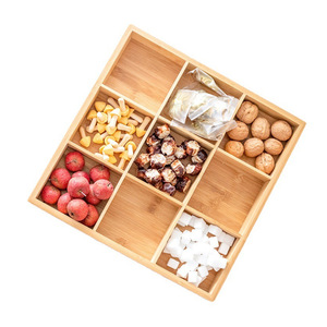 <b>Bamboo</b> Fruit Tray 8-11 Compartments Rectangle Storage Box For Snacks Nuts Desserts Home Use - Product Image 5