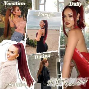 Clip en la extensión <span class=keywords><strong>de</strong></span> la cola <span class=keywords><strong>de</strong></span> caballo Wrap Around Long Straight <span class=keywords><strong>Pony</strong></span> Tail Hair Hairpiece Cabello humano real para mujer - Product Image 4