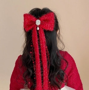 Pasador de Pelo con Lazo Rojo Más Vendido, Accesorios para el Cabello de Niña para el Año Nuevo, Pasador de Pelo Estilo Hanfu con Cinta - Product Image 6