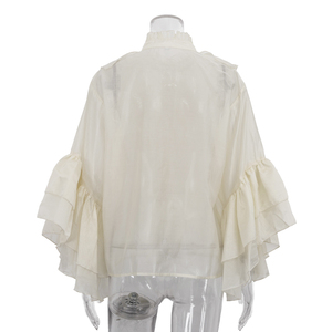 Camicetta da <span class=keywords><strong>donna</strong></span> estiva casual 2026 con bottoni, leggera, <span class=keywords><strong>trasparente</strong></span>, con volant e maniche lunghe a campana - Product Image 5