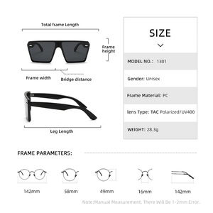 Gm Lunettes de soleil pour hommes 58-18-142 Pc Frame Tac Lens Protection UV400 Couleur grise Monture large Verres intégrés - Product Image 4