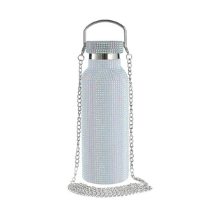 Bouteille d'eau en acier inoxydable avec strass incrustés, isolée sous vide, couleur violette, avec chaîne, gourde de sport pour l'extérieur - Product Image 2