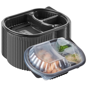 Lonchera Ecológica Negra de 3 Compartimentos, Apta para Alimentos, de PP Desechable, con Tapa Transparente, Contenedor de Alimentos para Llevar - Product Image 1