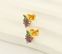 Sweety Style Dames Roestvrij Staal 18K Pvd Vergulde Schattige Mode Sieraden Fruit Druif Stud Kristal Oorbellen Voor Meisjes
