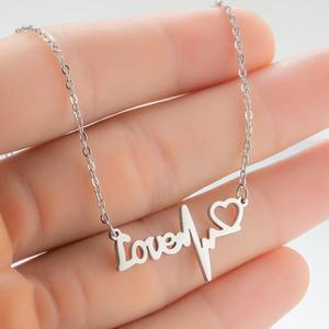 Collier en acier inoxydable plaqué or 18K pour femmes, mode Non ternie, ECG, amour, battement de cœur, battement de cœur, pendentif, bijoux - Product Image 1