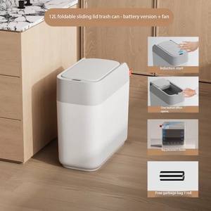 12L coperchio scorrevole Smart pattumiera in plastica intelligente <span class=keywords><strong>bidone</strong></span> della spazzatura con aspirazione che appoggia il sacco della spazzatura per uso ufficio cucina bagno - Product Image 5