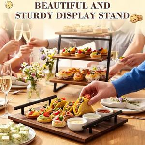 Wooden Desktop Dessert Rack <b>3</b>-<b>Tier</b> Portable Display <b>Stand</b> For Party <b>Cake</b> Storage Rectangle Shape Food Serving Tray - Product Image 2