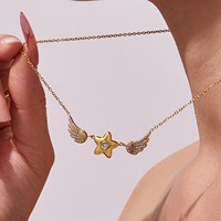 Collier pendentif étoile en zircon minimaliste tendance de luxe, chaîne en acier inoxydable style bambou, pour femme, usage quotidien, vente en gros