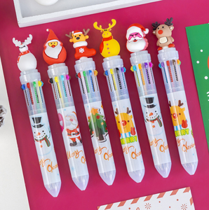 Bolígrafos de diez colores con cabeza de Navidad de dibujos animados tridimensionales, papelería de plástico para estudiantes, suministros escolares, Navidad de 0,7mm - Product Image 4