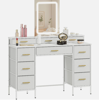 Coiffeuse Moderne Tendance en Bois avec Miroir LED Lumineux, 3 Couleurs, Intensité Réglable, Commande Tactile, Table de Maquillage pour Chambre à Coucher