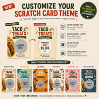 Cartes à gratter en carton entièrement personnalisables avec logo et taille sur mesure pour les entreprises alimentaires, pour récompenses et remises, formes personnalisées
