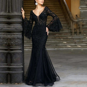 Vestido de Noche de Encaje de Alta Calidad para Mujer de Oriente Medio, Vestido Largo de Fiesta con Bordado de Cola de Pez, Vestidos de Noche Formales de Manga Larga, Vestidos de Noche Lujosos - Product Image 4