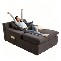 Canapé-lit en velours côtelé sans structure, design en boucle, assise profonde, rembourré, aucun assemblage requis, avec trois oreillers doux en mousse livrés en boîte