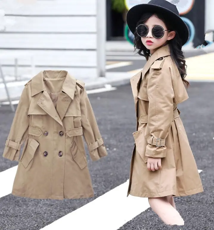 cy13217a breathable double breasted trench coat rain jacket for kids winter Classic London girls khaki Trench coats