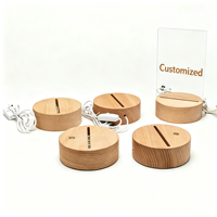 Support de lampe rond carré de haute qualité en bois massif, base lumineuse LED en bois, petite veilleuse