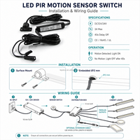 Interrupteur à détecteur de mouvement PIR Série N 12V/24V LED encastré 13mm pour éclairage d'armoire, placard, escalier N38B-21