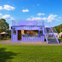 Kiosque à deux étages en conteneur modifié de 20 pieds ou 40 pieds, café-restaurant, commerce de détail, préfabriqué en acier personnalisé avec escalier et terrasse