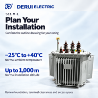 Transformateur de distribution immergé dans l'huile DERUI 6-11kV 80-2500kVA S11-M L, noyau à enroulement tridimensionnel, entièrement scellé, réservoir triangulaire