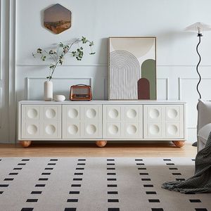 Mueble de TV Estilo Francés Color Crema, Minimalista, de Pie, Diseño Retro, Mueble de Almacenamiento para Sala de Estar - Product Image 5