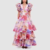 Robe longue élégante à imprimé floral romantique pour femme, avec manches à volants, pour le printemps, l'été et les fêtes en plein air