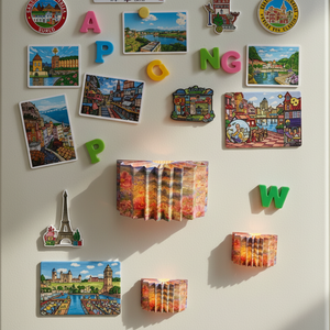 Ensemble de lampes magnétiques pliables Europe Landmark, en bois, étanche, PE, portable, motifs <span class=keywords><strong>Paris</strong></span>, Londres, Barcelone, pour le voyage - Product Image 1