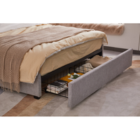 Lit en bois massif de conception chinoise avec tête de lit confortable rembourrée en tissu et coffre de rangement escamotable à vendre