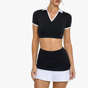 New Arrival Cropped Tennis Wear Women's High Waist Tight Outdoor Sports Anti-Exposure Yoga <b>Pleated</b> <b>Mini</b> <b>Skirt</b> Set - Product Image 2