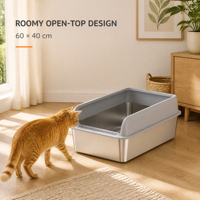 Litière pour chat en acier inoxydable grande taille, modèle ouvert, anti-éclaboussures, facile à nettoyer, 60 x 40 cm – Nouveauté 2026, Offre Spéciale