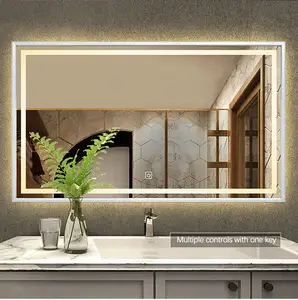 Espejo de baño inteligente esmerilado con marco de metal personalizado de fábrica con espejo de pared con luz LED impermeable