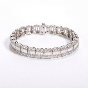 Luxury <b>Solid</b> 925 Sterling <b>Silver</b> Rhodium Plated Moissanite Tennis <b>Bracelet</b> Emerald Cut Iced Bling Customized Design Unisex Fine - Product Image 1