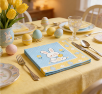 Serviettes en papier jetables série Lapin de Pâques et Œuf, Décoration de table printanière, Serviettes en papier imprimées Lapin de Pâques et Œuf écologiques
