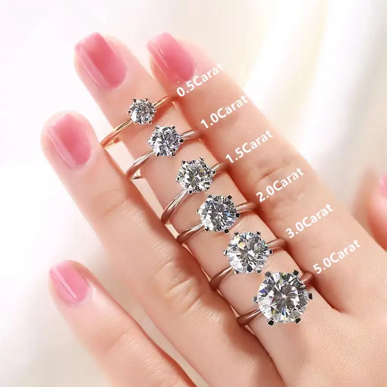 Fábrica Atacado Vvs1 0.5/1/2/3/5ct 925 Sterling Silver Moissanite Casamento Do Vintage Diamante Anéis De Noivado Para As Mulheres