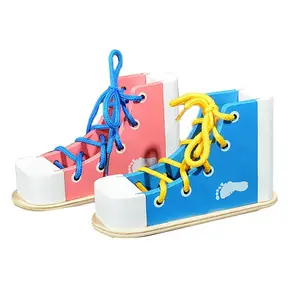 Houtveters Sneaker Leren Om Een Schoen Te Binden Educatieve Speelgoedschoen Binden Praktijk Voor Kinderen Montessori Educatief Speelgoed Blauw En Roze