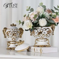 J349 Meubles de luxe pour la décoration intérieure Vase à fleurs européen Ornement en céramique Pot à gingembre avec décoration en diamant