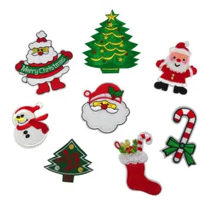 High Quality Christmas Tree Style Embroidery Patch Snowman Bell Iron On Sew On Patches for DIY Clothes Stickers House Appliques