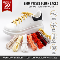 Lacets ronds en velours épais de 6 mm, cordons en peluche à âme solide pour baskets, lacets doux et luxueux durables, faible MOQ, fourniture directe usine