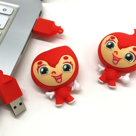 Memória flash USB de silicone para impressão de desenhos animados em forma de 3D personalizada 4GB 8GB 16GB 32GB 64GB