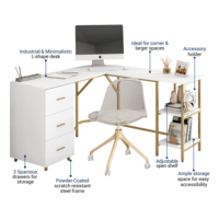 Bureau d'ordinateur bicolore moderne en forme de L avec tiroirs et étagères de rangement pour bureau à domicile dans les villas Vente en gros d'usine