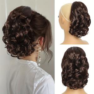 Perruque européenne et américaine pour femmes, pince à <span class=keywords><strong>cheveux</strong></span>, queue de cheval courte bouclée, <span class=keywords><strong>cheveux</strong></span> synthétiques, perruque queue de cheval, coiffure, déguisement, queue de cheval bouclée - Product Image 1