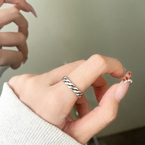 S925 Woven <b>Open</b> <b>Ring</b> Silver Women's Fine Jewelry Everyday Wear Geometric Shape - Product Image 3