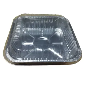 Wadah makanan berwarna persegi 8*8*1.7 inci aluminium foil 1400ml 205*205*44mm baki kue kotak makan siang dengan tutup