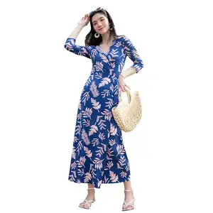 Hochwertige neue Mode Blumen Strand tragen Maxi Wrap Long Beach Kleid Frau Elegante Robe-De-Plage-Gross